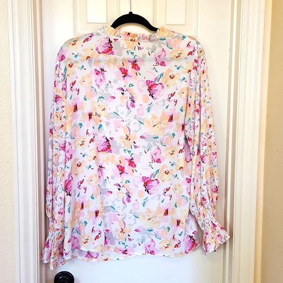 Women's Casual Boho Floral Print V Neck Long Sleeve Drawstring Tops Loose Blouse - Picture 6 of 6